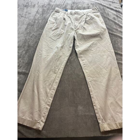 Polo‎ Ralph Lauren Pants Mens 36 x 32 Tan Pleated Cuffed Classic Logo Hammond - Picture 1 of 7